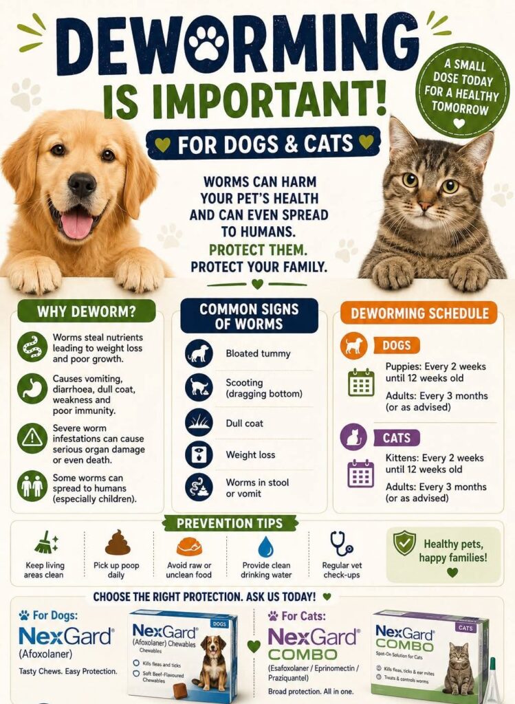 Deworming is an essential part of owning a pet, for the health of your pet and your entire family
